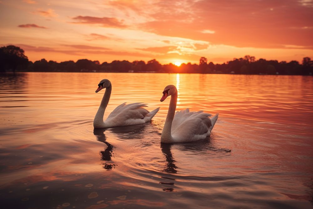 Swans swimming outdoors animal nature. AI generated Image by rawpixel.