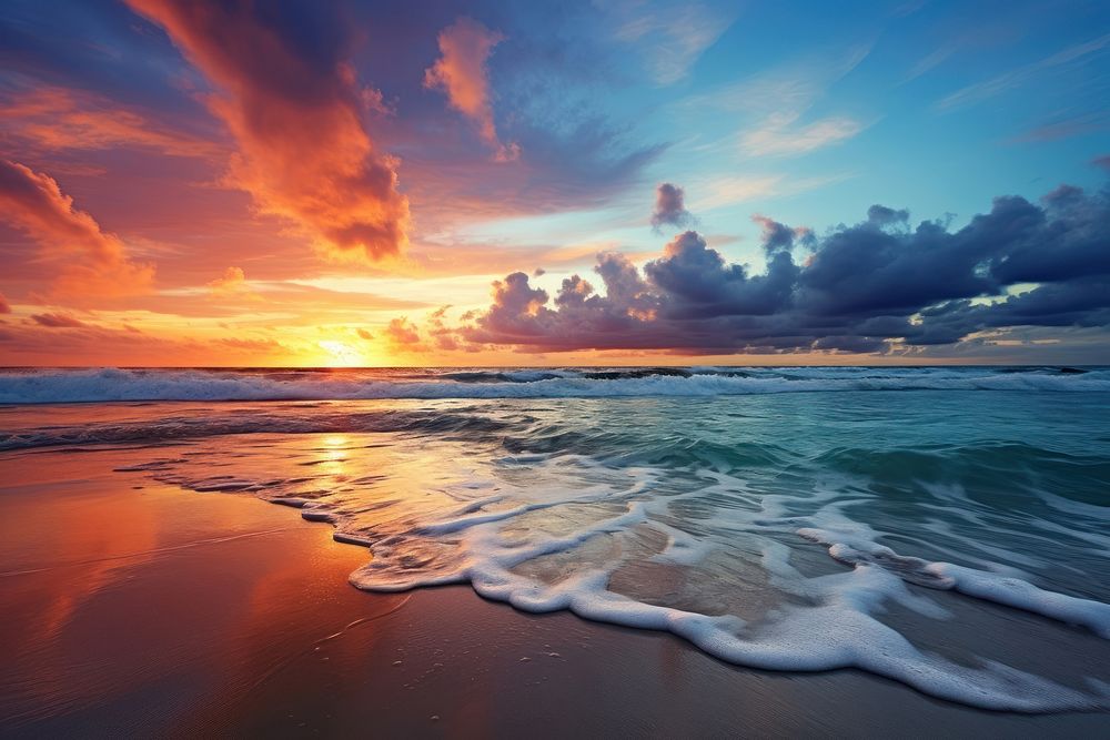 Sunset over beach sky landscape panoramic. AI generated Image by rawpixel.