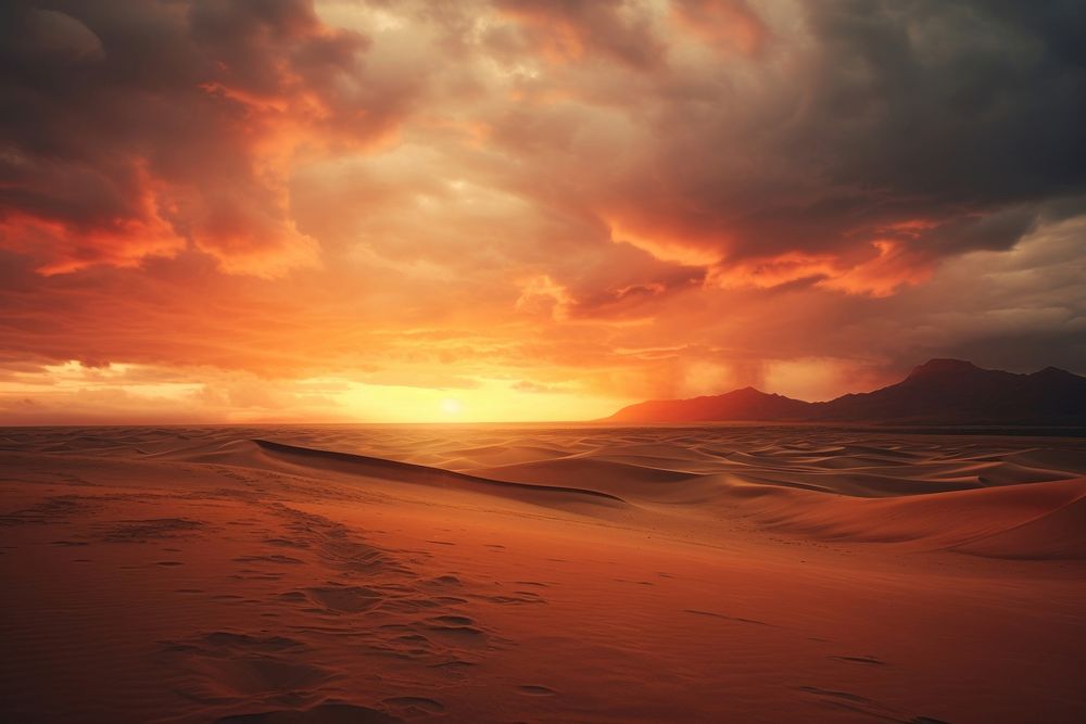 Sunset over dunes landscape outdoors horizon. AI generated Image by rawpixel.