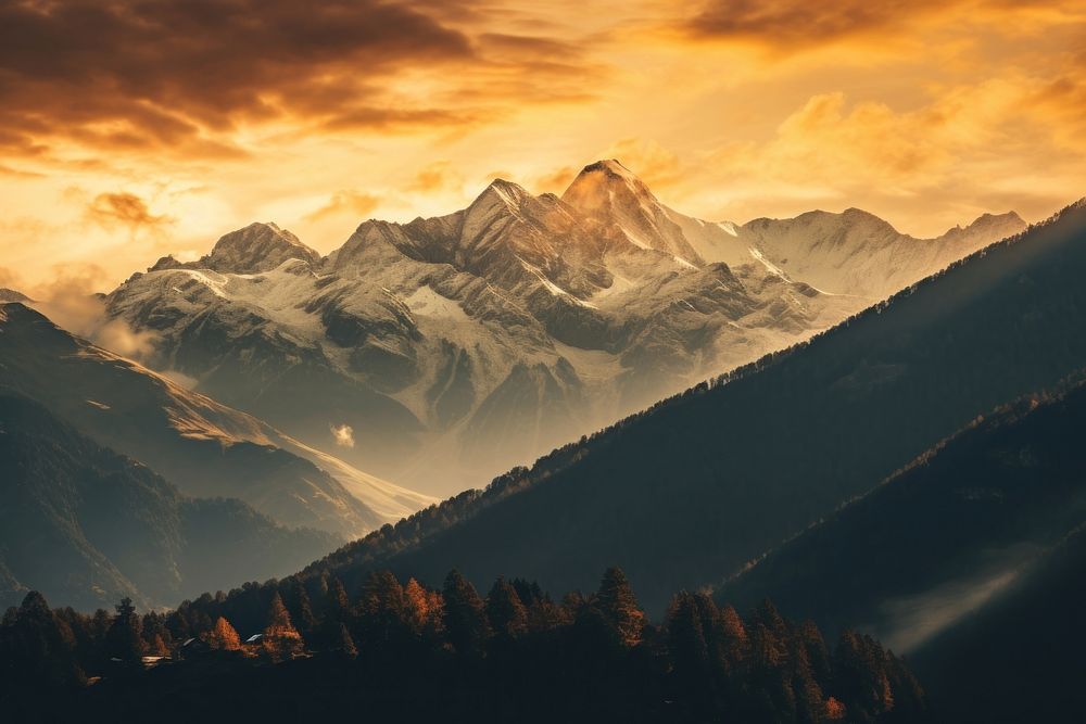 Sunset with alps landscape panoramic mountain. AI generated Image by rawpixel.