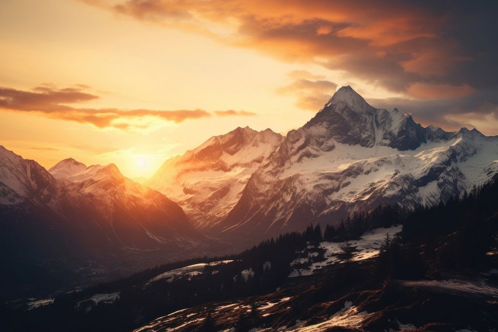 Sunset with alps landscape panoramic mountain. AI generated Image by rawpixel.