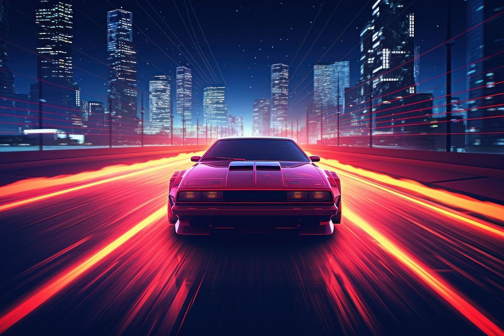 Classic cars racing vehicle light city. AI generated Image by rawpixel.