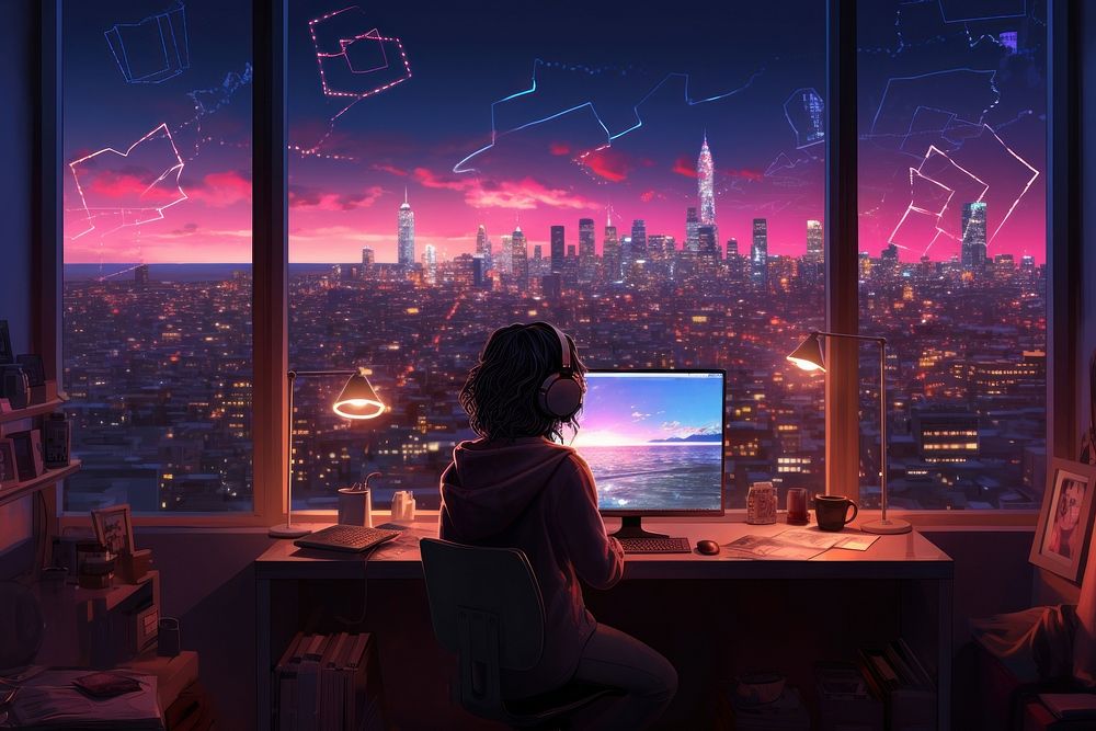 Woman studying at home architecture cityscape computer. AI generated Image by rawpixel.