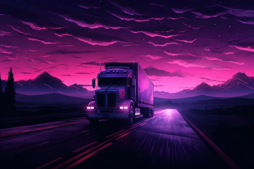 Lorry driving at night vehicle truck transportation. AI generated Image by rawpixel.