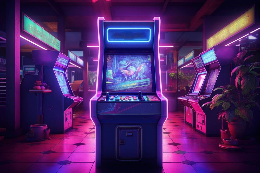 Arcade machine game neon illuminated. 