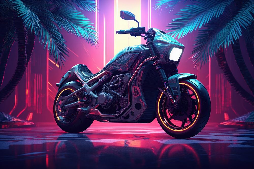 Futuristic motorcycles vehicle wheel night. AI generated Image by rawpixel.