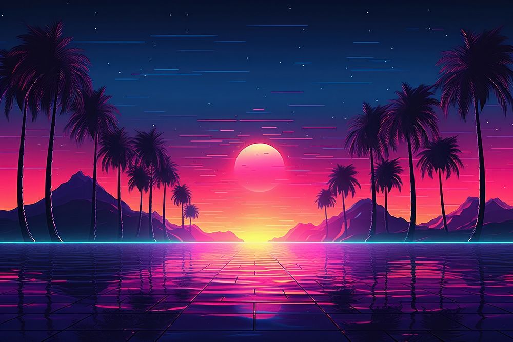 Neon landscape outdoors sunset nature. AI generated Image by rawpixel.