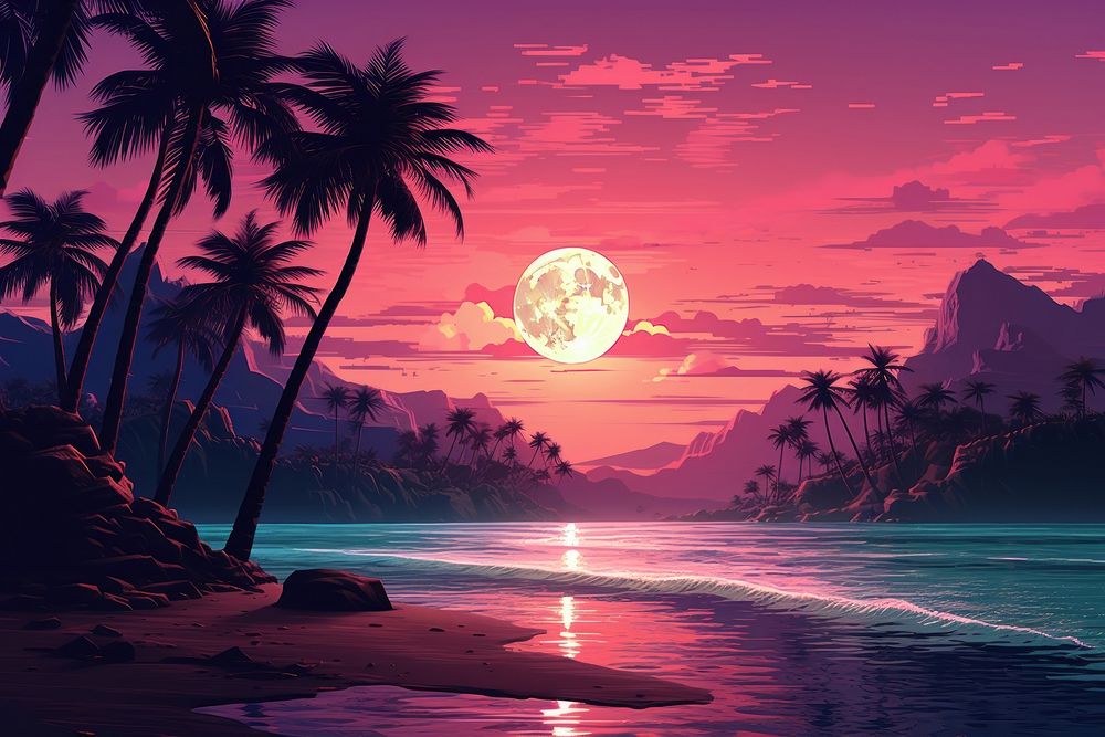 Sunset beachscape outdoors nature night. AI generated Image by rawpixel.