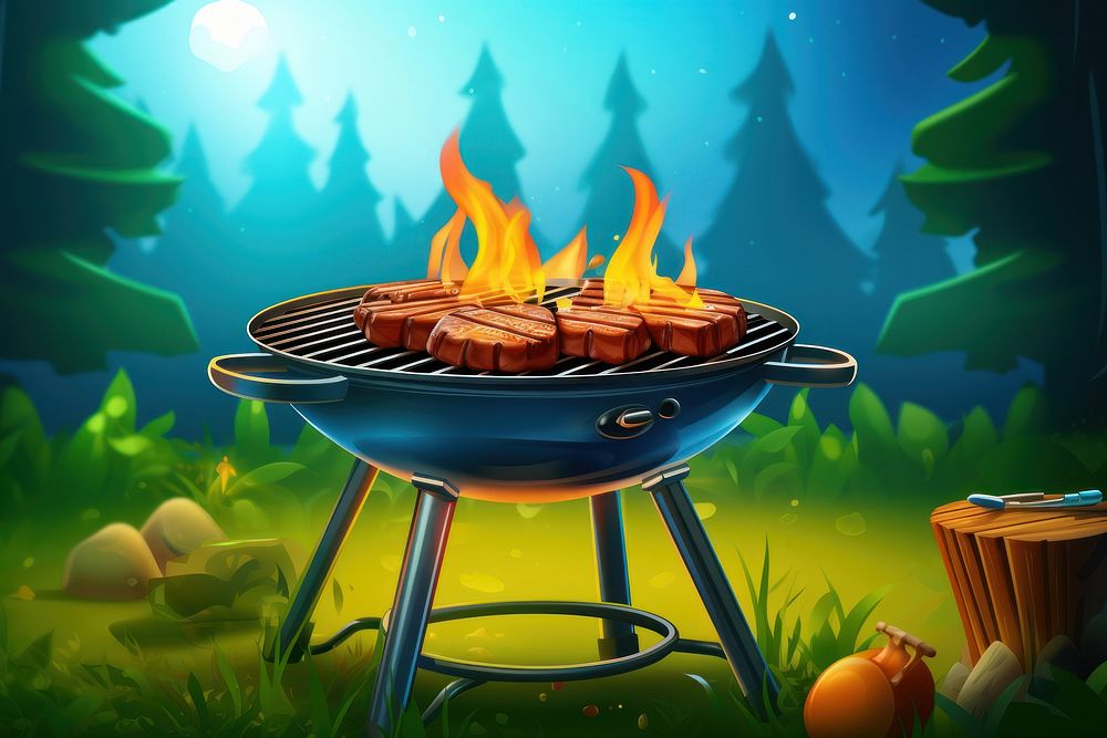 BBQ Grill grilling cartoon cooking. AI generated Image by rawpixel.