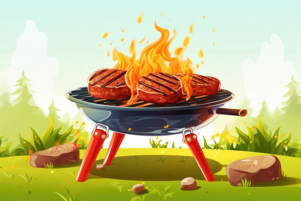 BBQ Grill cooking grilling cartoon. 