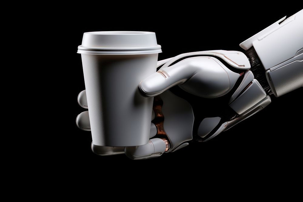 3d robot hand holding 3d coffee cup mug coffeemaker refreshment. AI generated Image by rawpixel.
