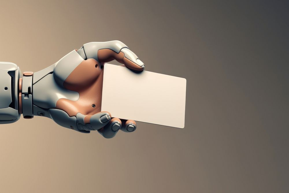 3d robot hand holding a thick paper tag label technology advertisement futuristic. AI generated Image by rawpixel.