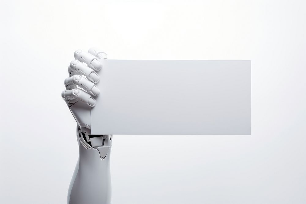 3d robot hand holding a white sign finger medication clothing. AI generated Image by rawpixel.