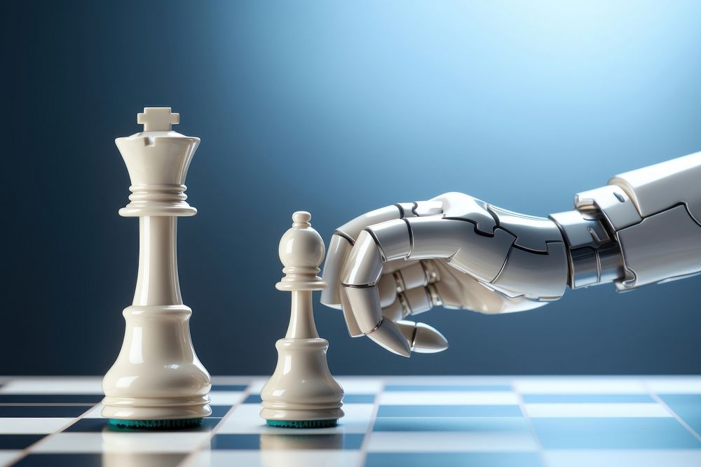3d robot hand holding a chess technology game intelligence. AI generated Image by rawpixel.