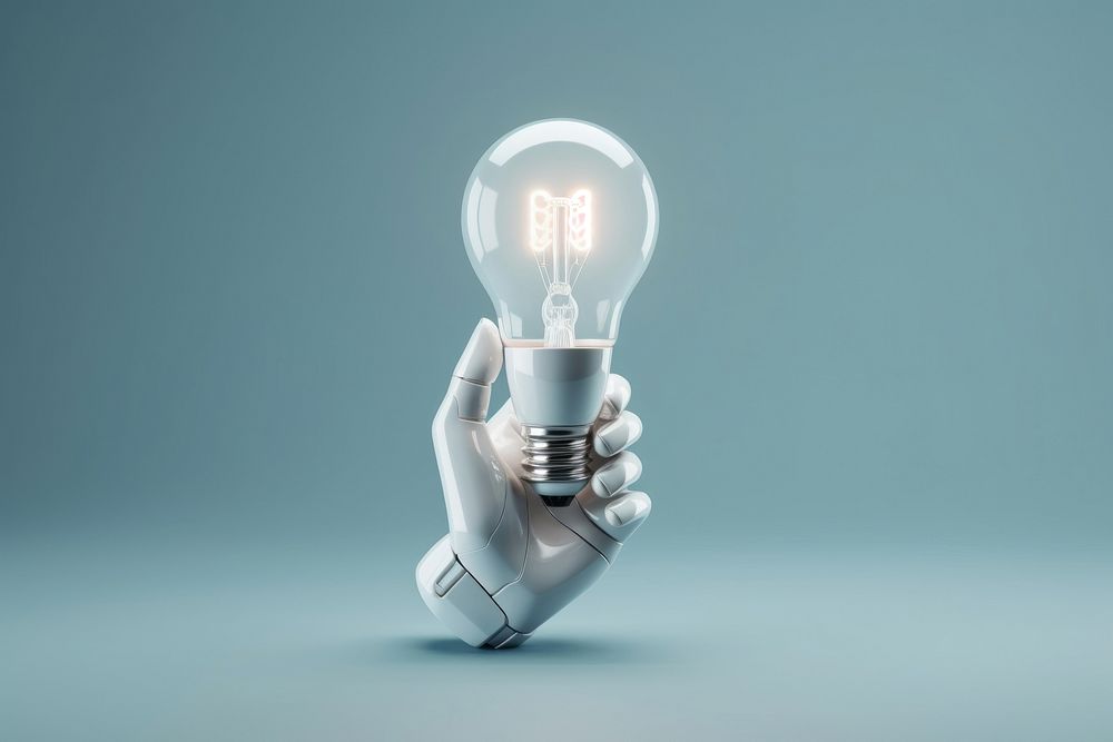 3d robot hand holding a lightbulb technology electricity illuminated. AI generated Image by rawpixel.