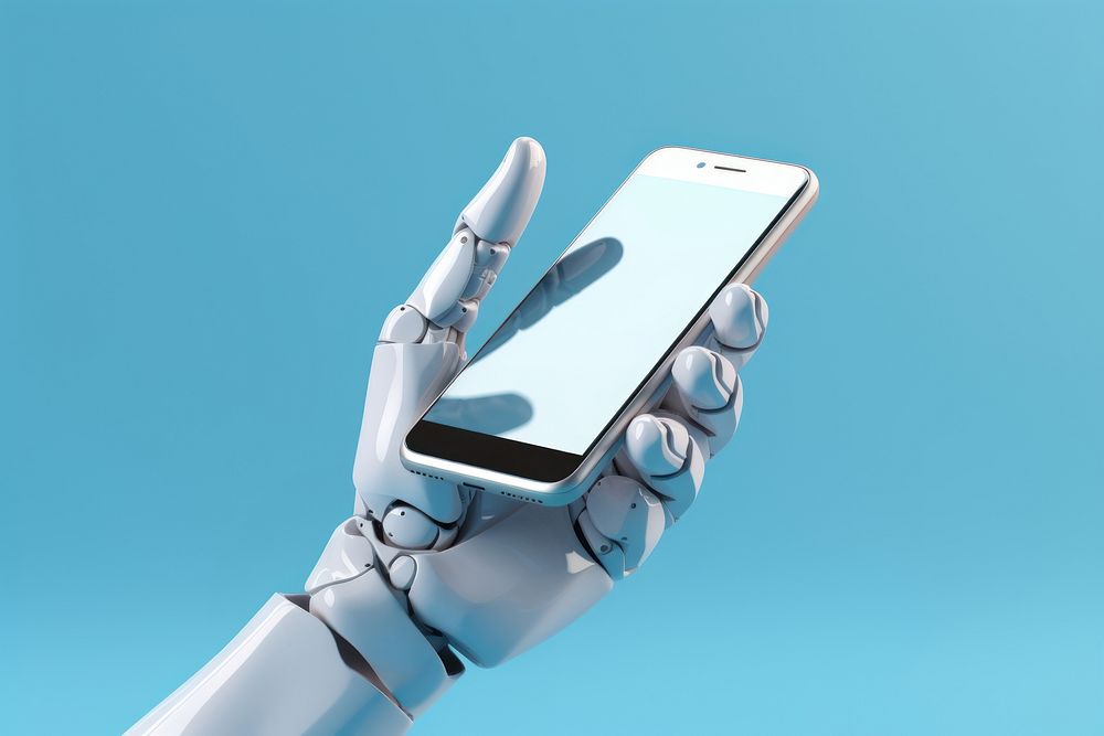 3d robot hand holding a mobile phone technology electronics telephone. AI generated Image by rawpixel.