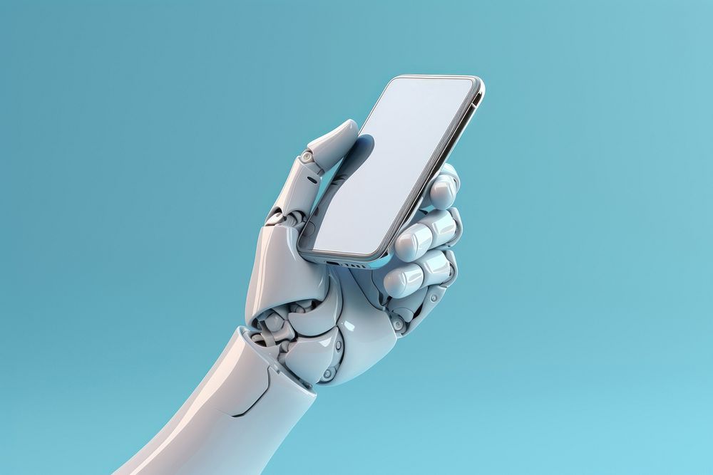 3d robot hand holding a mobile phone technology electronics telephone. AI generated Image by rawpixel.