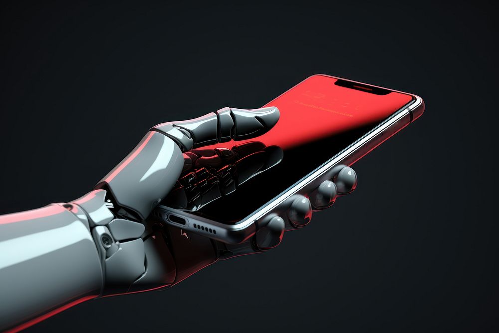 3d robot hand holding a mobile phone technology electronics appliance. AI generated Image by rawpixel.