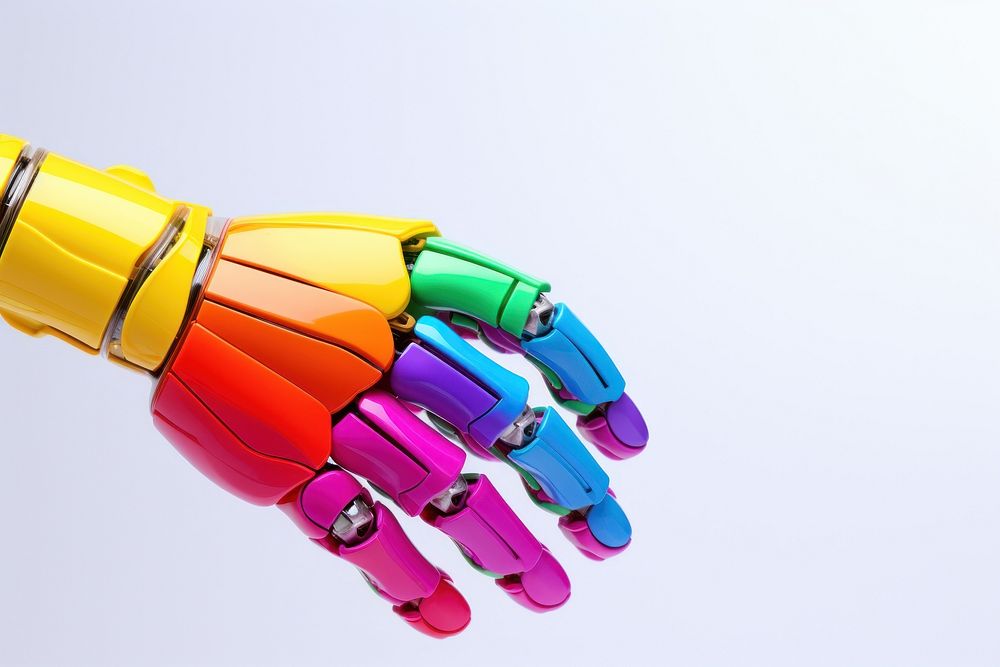 3d robot hand holding a rainbow clothing dynamite weaponry. AI generated Image by rawpixel.