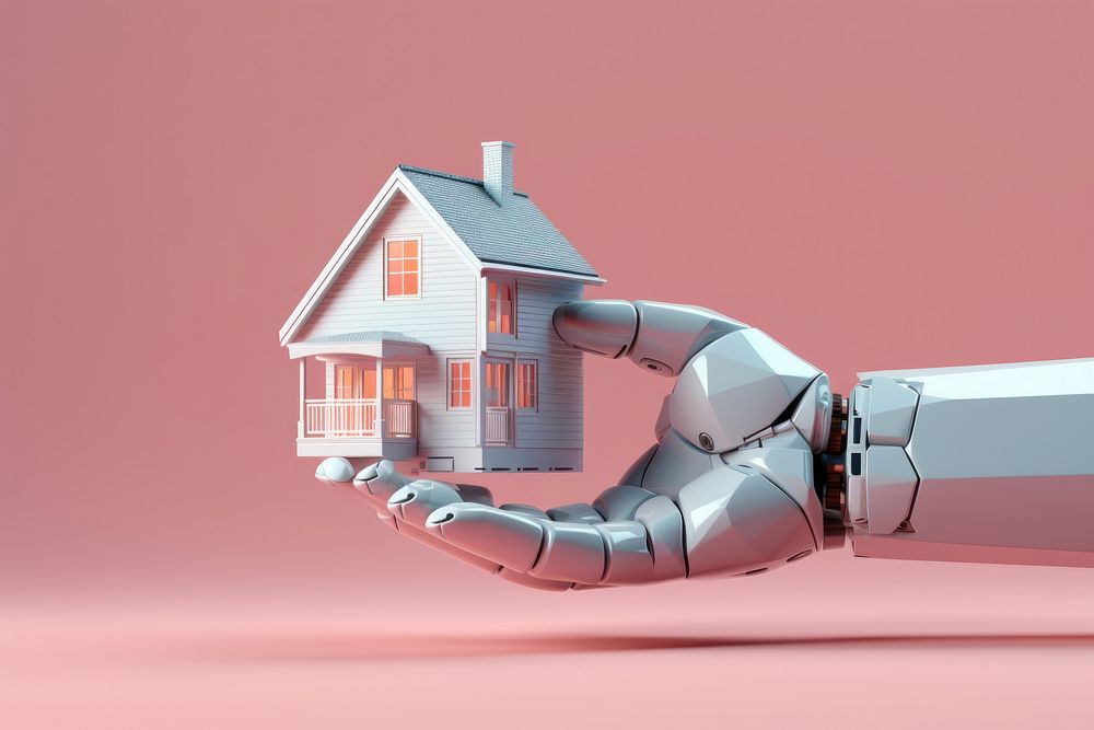 3d robot hand holidng a house toy architecture technology building. AI generated Image by rawpixel.