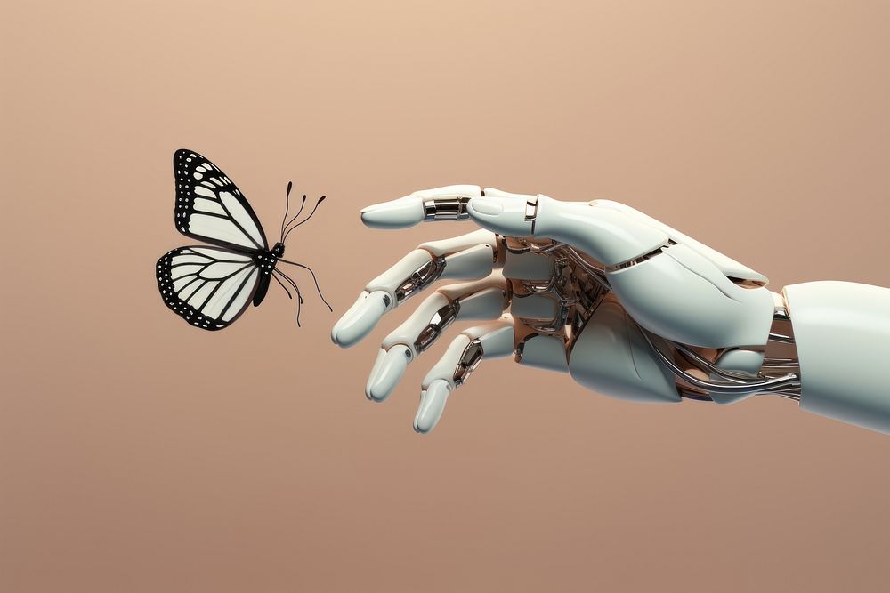 3d robot hand with a butterfly technology invertebrate appliance. AI generated Image by rawpixel.