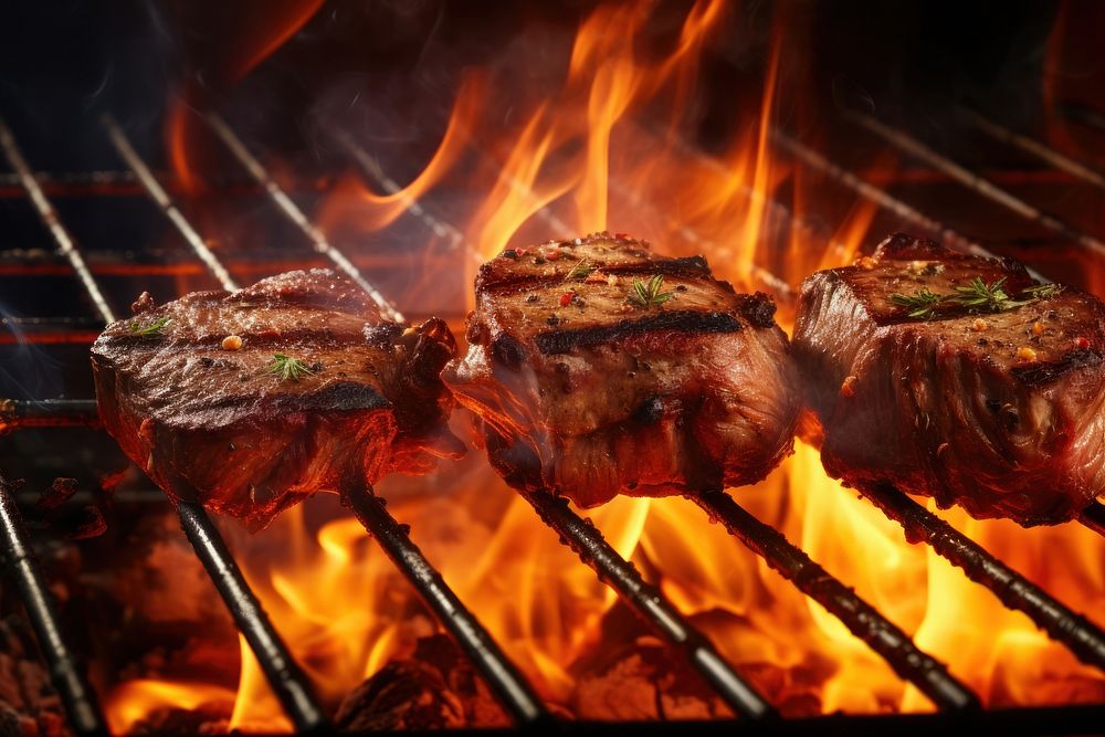 Tasty beef steaks fire barbecue grilling. AI generated Image by rawpixel.