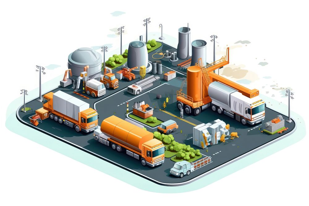 Garbage recycling architecture vehicle factory. AI generated Image by rawpixel.