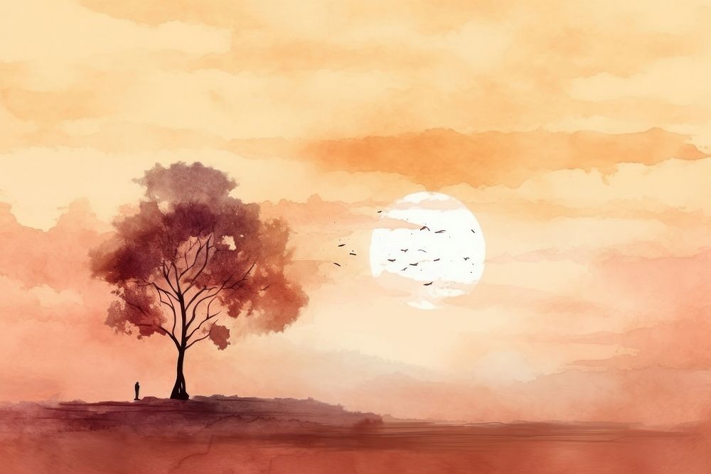 Sunset silhouette landscape outdoors. AI generated Image by rawpixel.