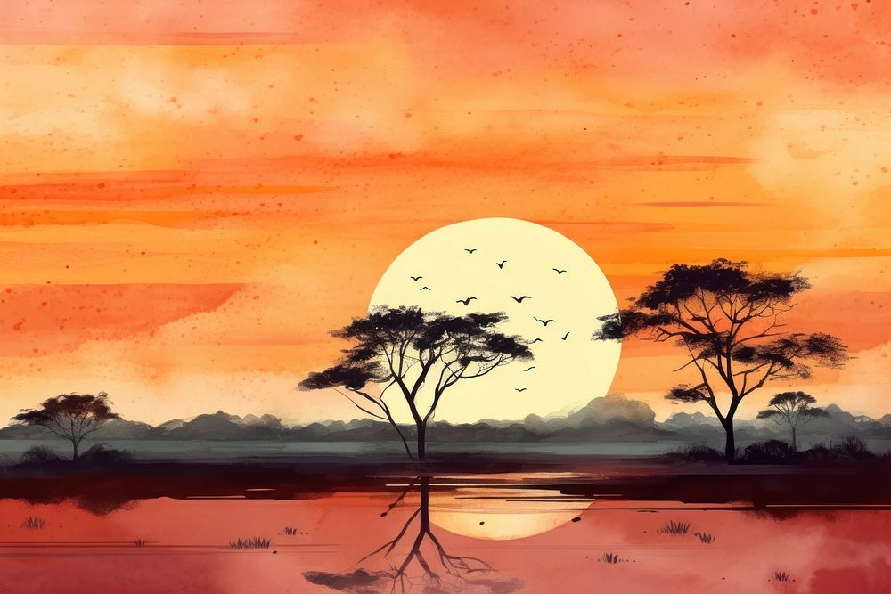 Sunset landscape silhouette outdoors. AI generated Image by rawpixel.