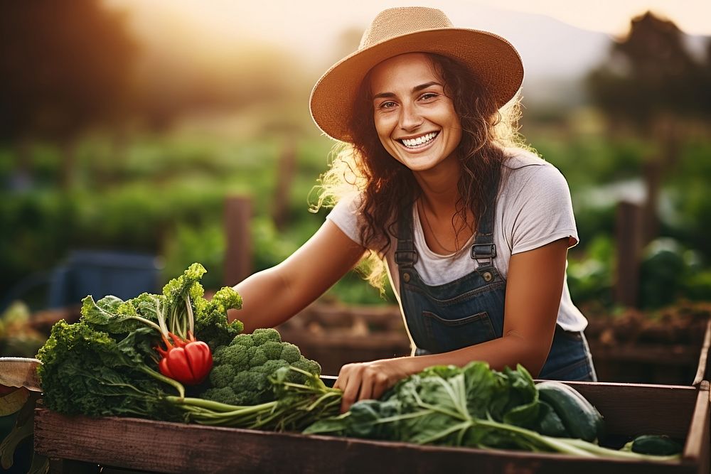 Harvesting vegetables cheerful organic plant. AI generated Image by rawpixel.