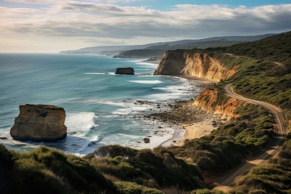 Great Ocean Road ocean outdoors nature. AI generated Image by rawpixel.