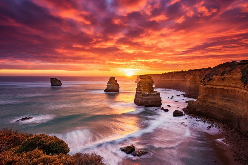 Great Ocean Road sunset ocean landscape. AI generated Image by rawpixel.