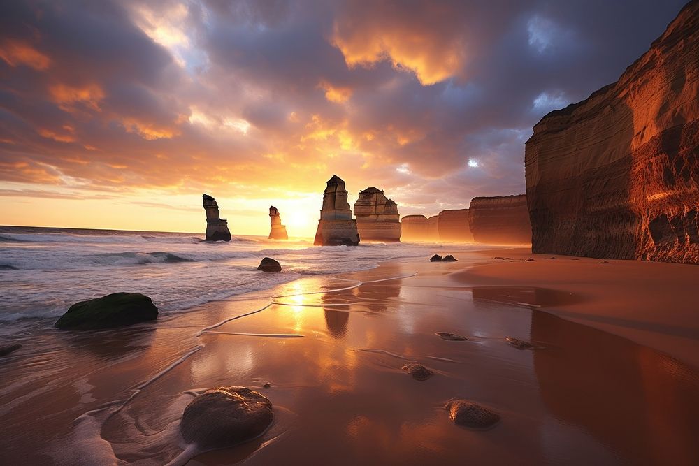 12 Apostles landscape outdoors sunset. 