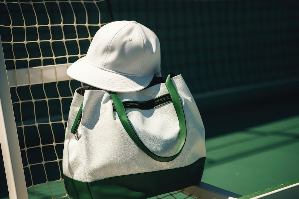Bag is sitting on top of a tennis handbag racket sports. AI generated Image by rawpixel.