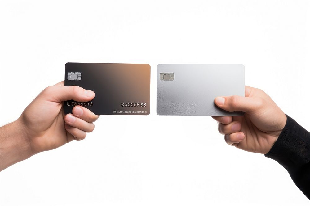 Credit cards holding hand white background. AI generated Image by rawpixel.