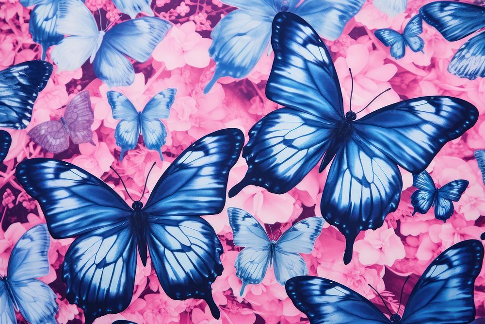 Blue fabric butterflies butterfly purple nature. AI generated Image by rawpixel.