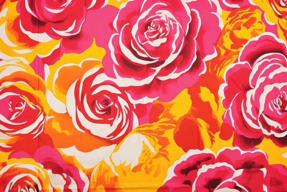 Red fabric with yellow and roses magenta pattern flower. AI generated Image by rawpixel.