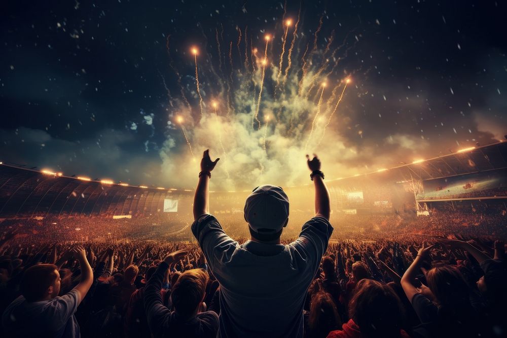 Rock concert audience celebration adult. AI generated Image by rawpixel.