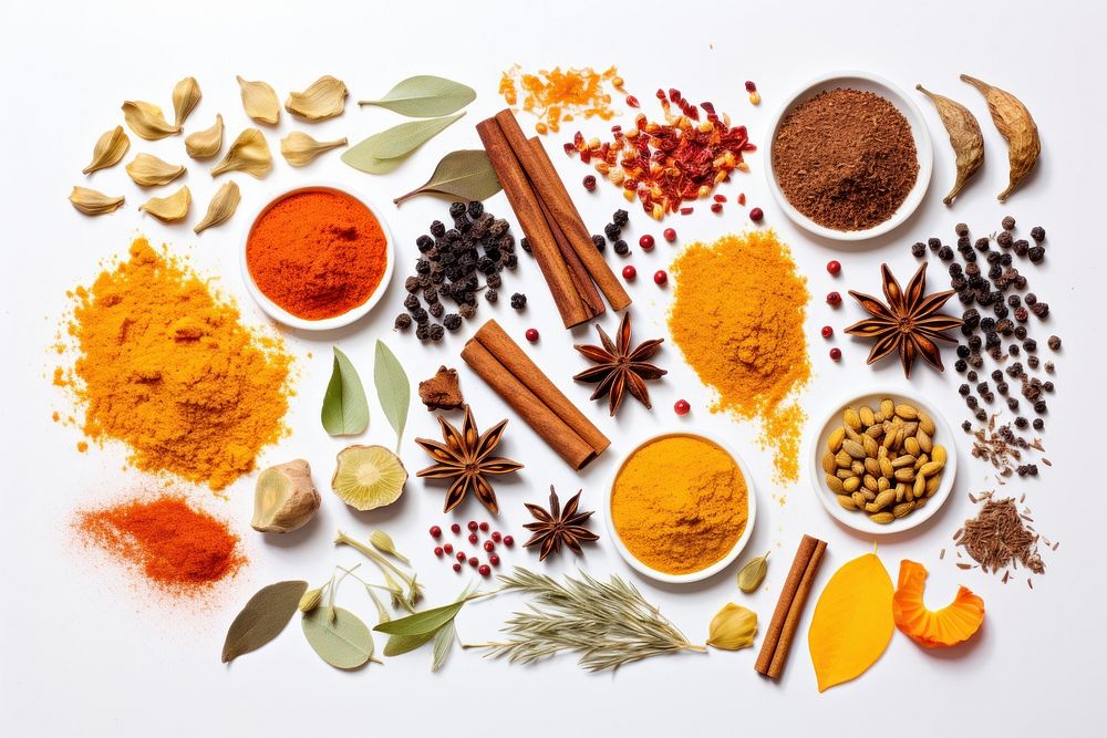 Spices food white background arrangement. AI generated Image by rawpixel.