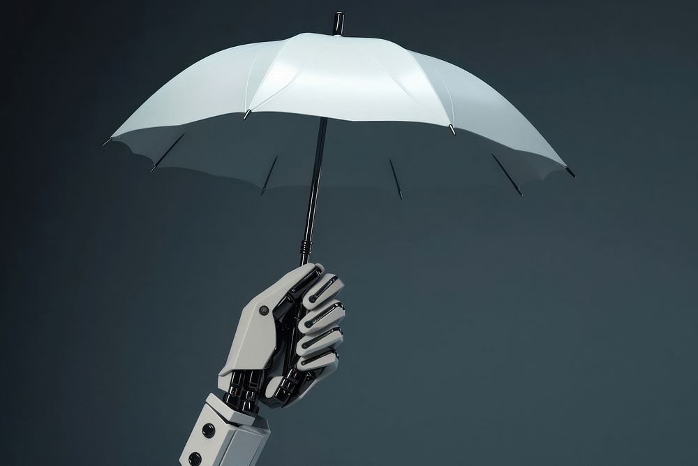 3d robot hand holding an umbrella protection sheltering shielding. AI generated Image by rawpixel.