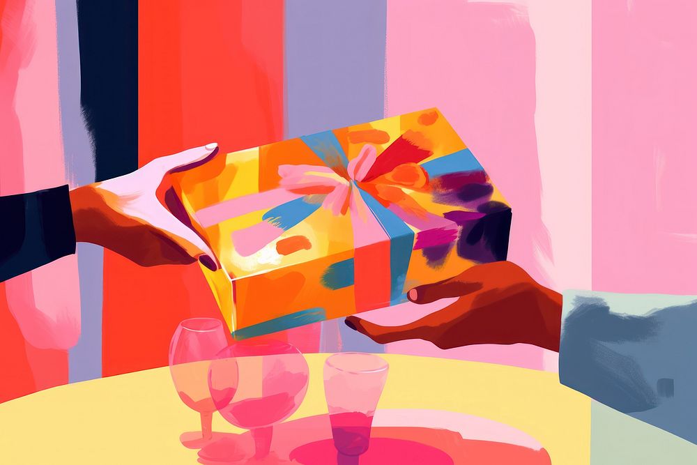 Birthday gift box Being Served In Restaurant art hand celebration. AI generated Image by rawpixel.