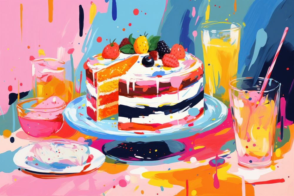 Cake party painting dessert berry. AI generated Image by rawpixel.
