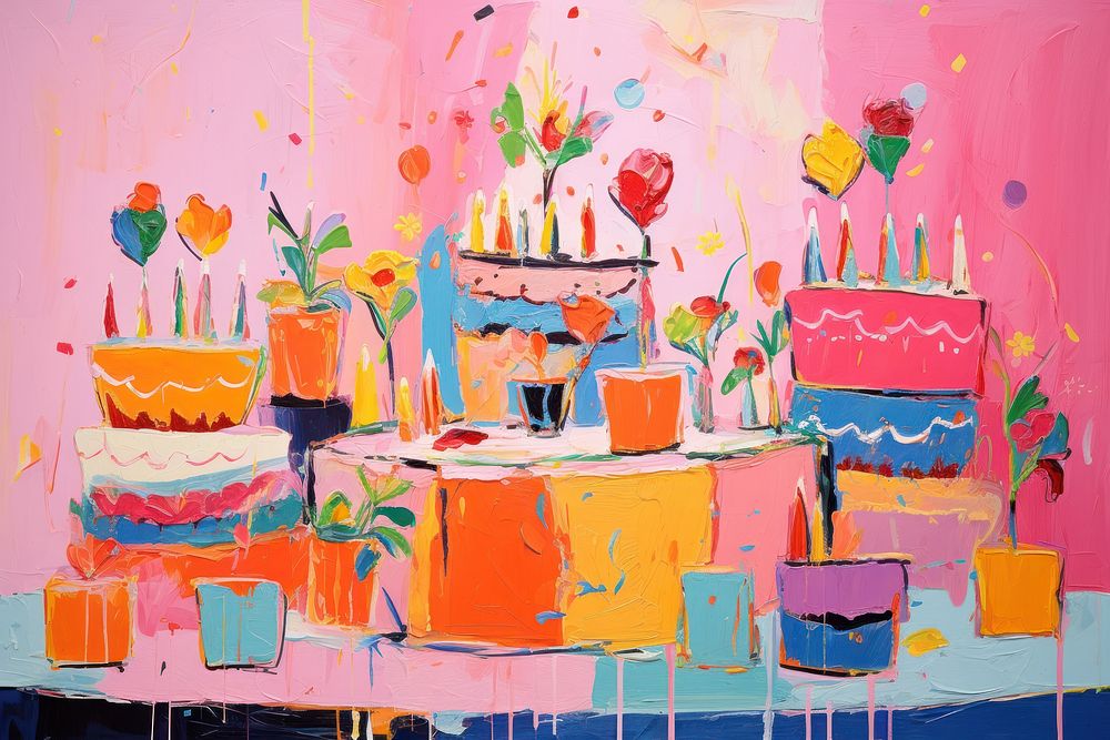 Cake party painting dessert drawing. AI generated Image by rawpixel.