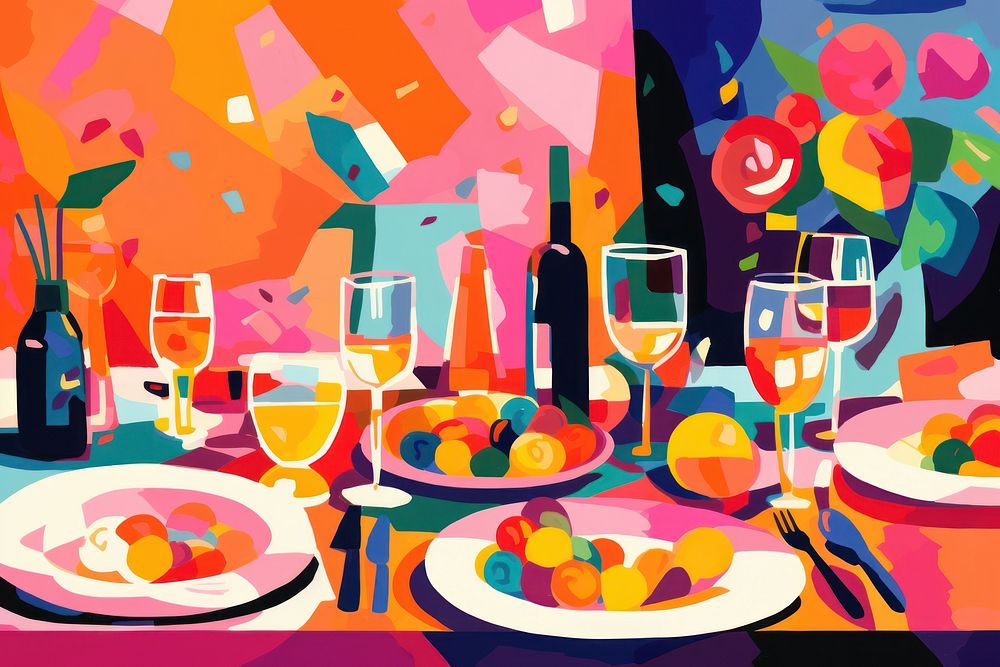 Party table set-up painting fork thanksgiving. AI generated Image by rawpixel.