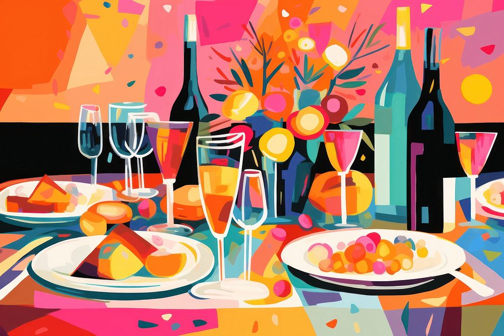 Party table set-up painting glass wine. AI generated Image by rawpixel.
