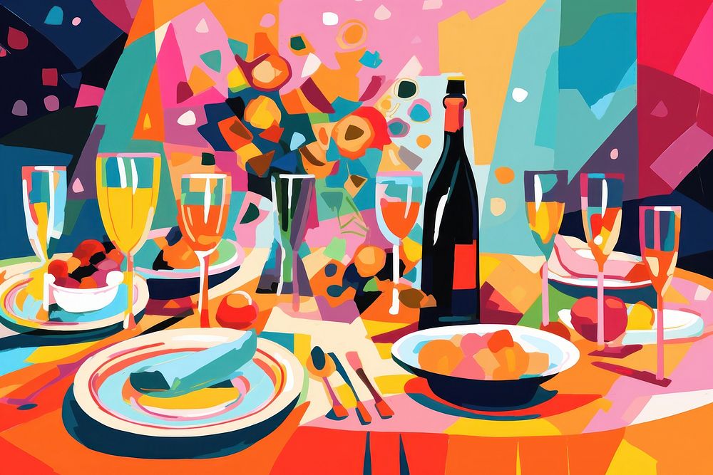 Party table set-up painting thanksgiving refreshment. AI generated Image by rawpixel.