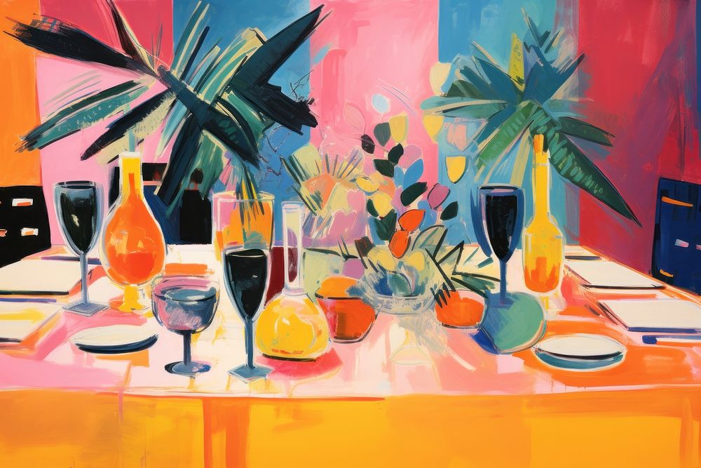 Party table set-up painting glass thanksgiving. AI generated Image by rawpixel.