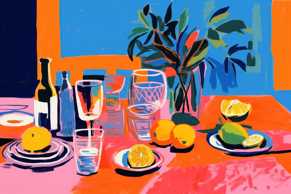 Party table set-up grapefruit painting glass. AI generated Image by rawpixel.