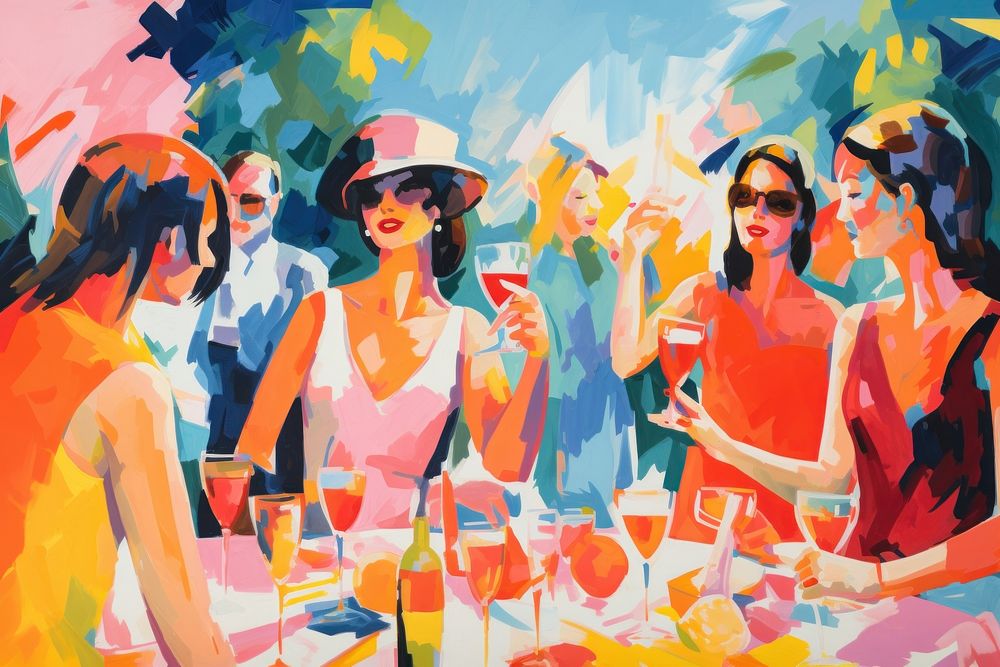 Summer party painting drawing adult. AI generated Image by rawpixel.