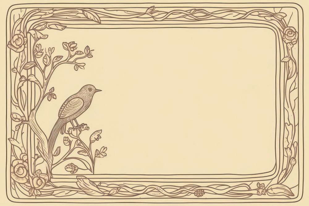Frame with bird pattern drawing sketch. AI generated Image by rawpixel.